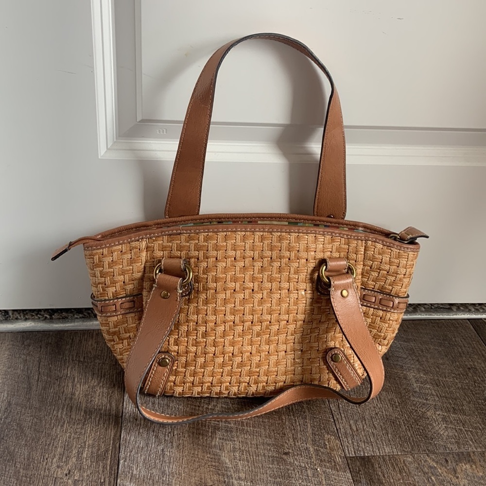 Fossil Vintage Tan Basket Woven Leather Shoulder Bag - Picture 9 of 14